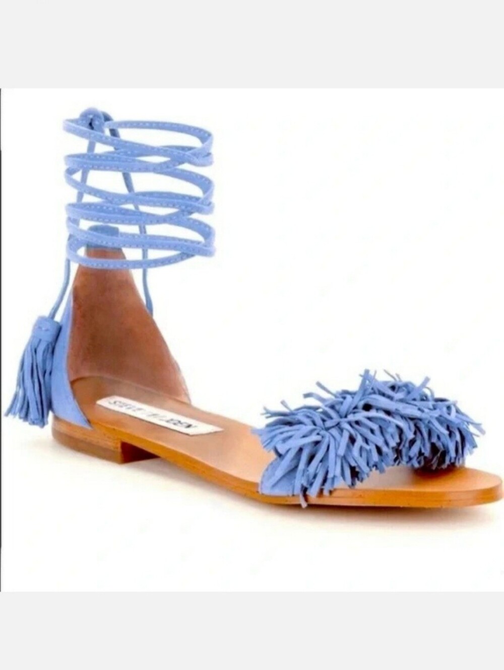 Steve Madden Cornflower Blue Fringe Lace-Up Sandals